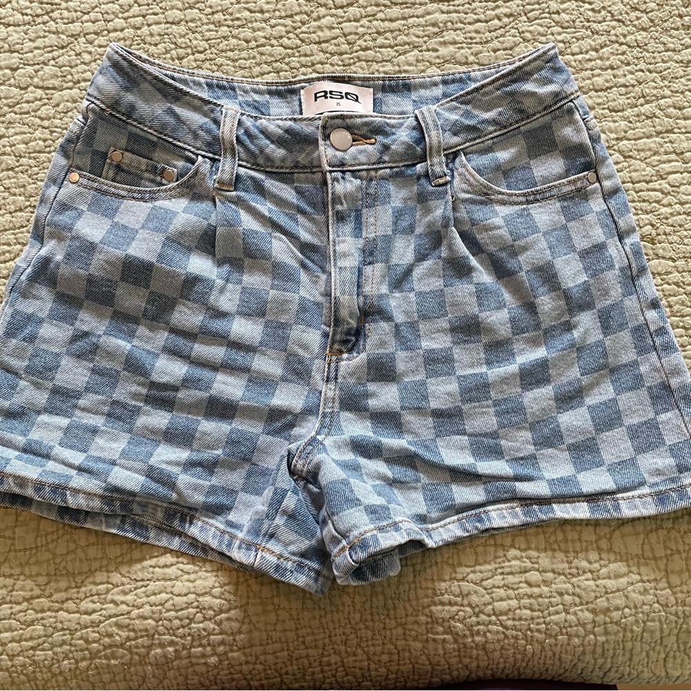 Urban Outfitters RSQ Blue Checkerboard Skater Girl Denim Shorts Size 25